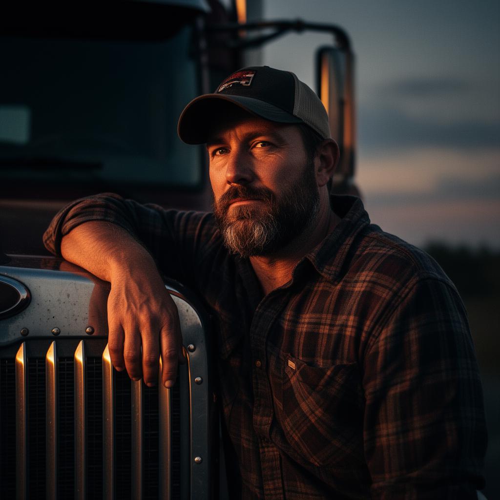American CDL truck driver standing in front of his rig